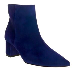 New L’Agence Jeanne Pointed Toe Bootie Ankle Boot Suede Midnight Blue Sz 37.5